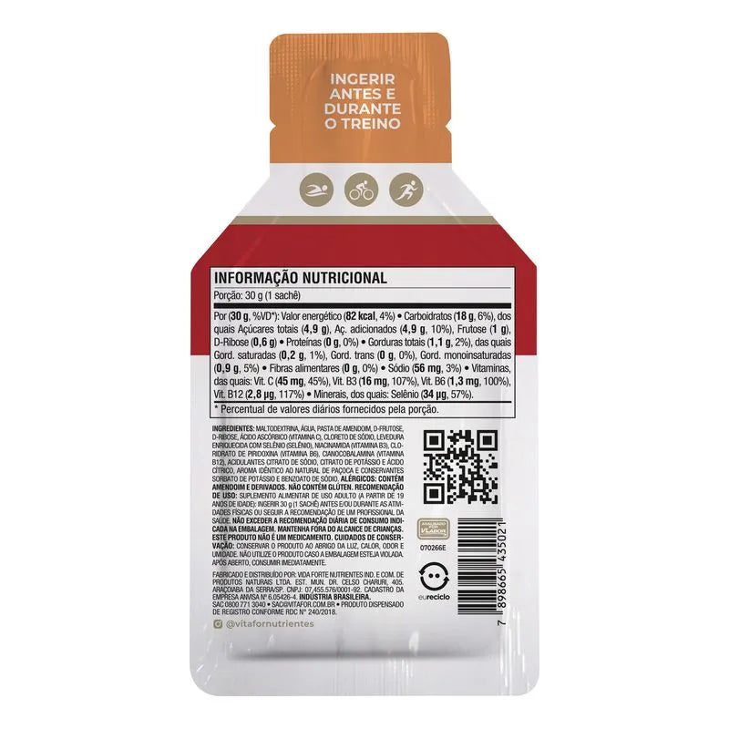 Endurance Energy gel - 12 sachês 30g paçoca- Vitafor