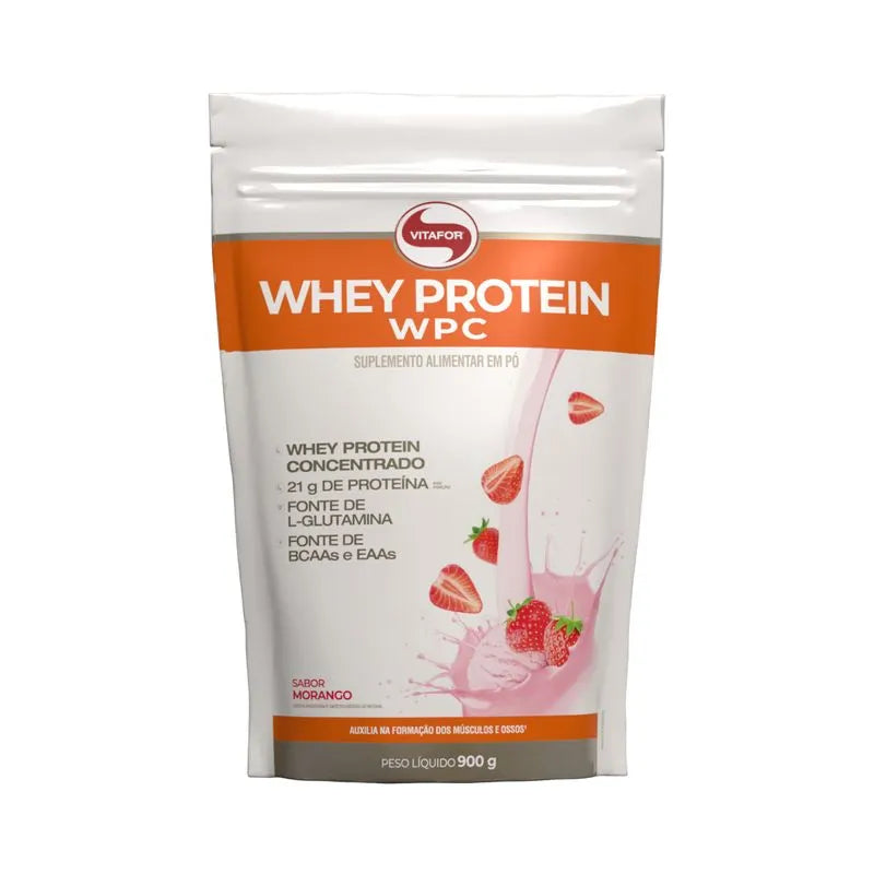 Whey Protein WPC -Pouch 900g Morango - Vitafor